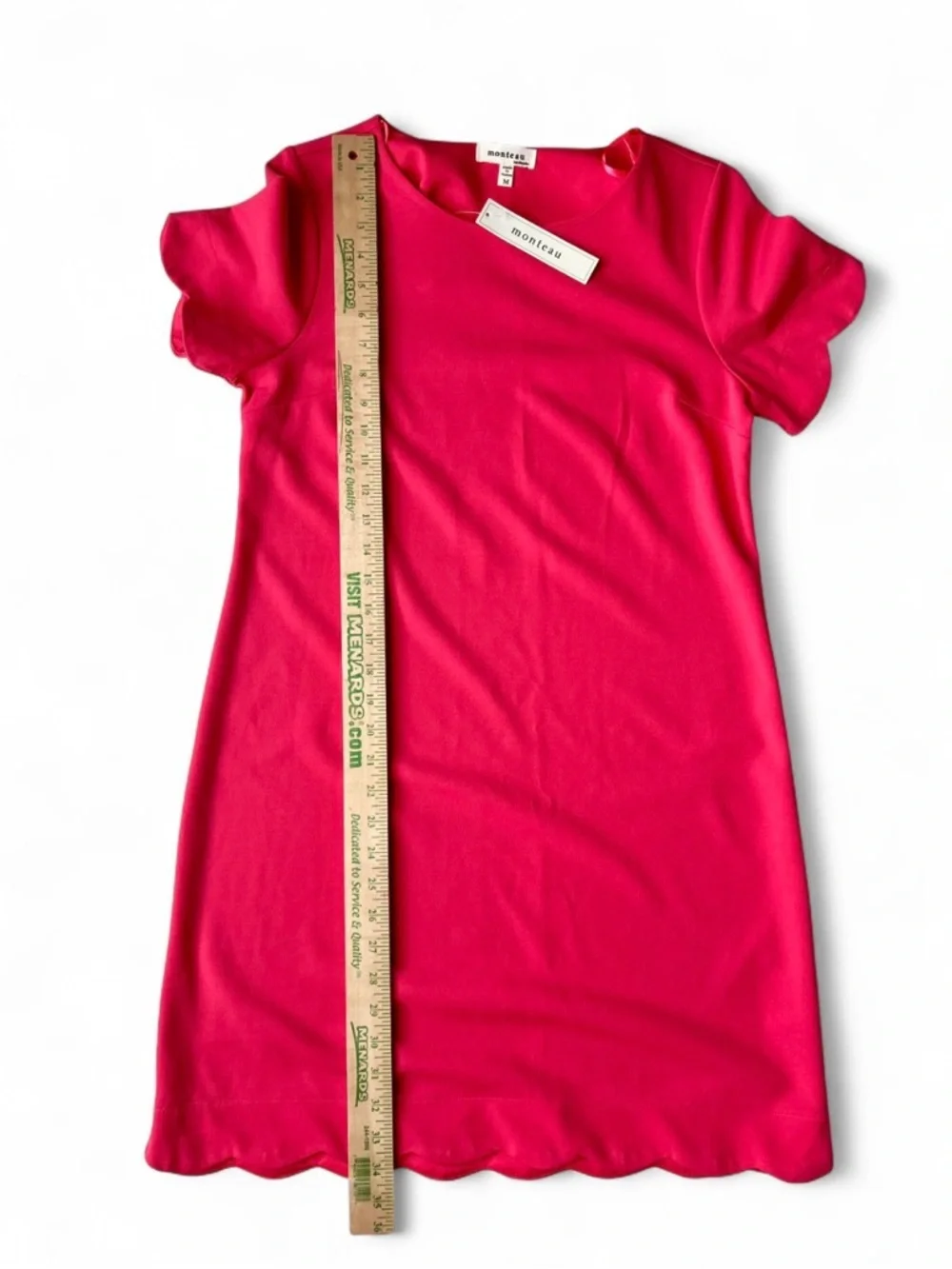 MONTEAU Scoop Neck Dress M, in Salmón Color, Pull-Up Short Sleeves W/Waves Trim